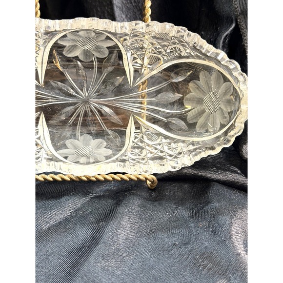 AMERICAN BRILLIANT CUT CELERY DISH WITH FLORAL PATTERN 8 x 4 (2659) - Picture 3 of 9